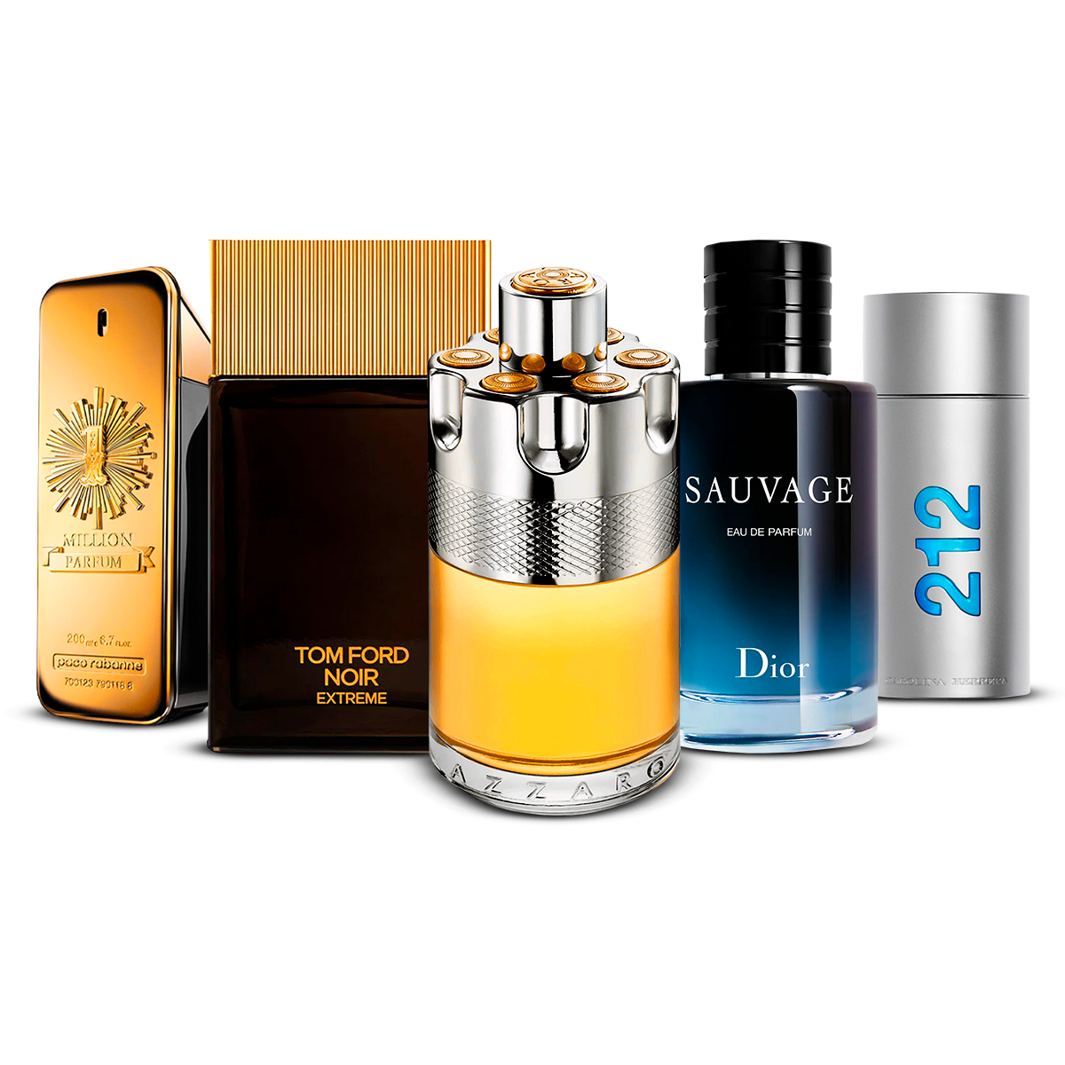 Set 5 Profumi  – 1 Million, Tom Ford Noir Extrême, Azzaro Wanted, Sauvage i 212 Men [100 ml ciascuno]